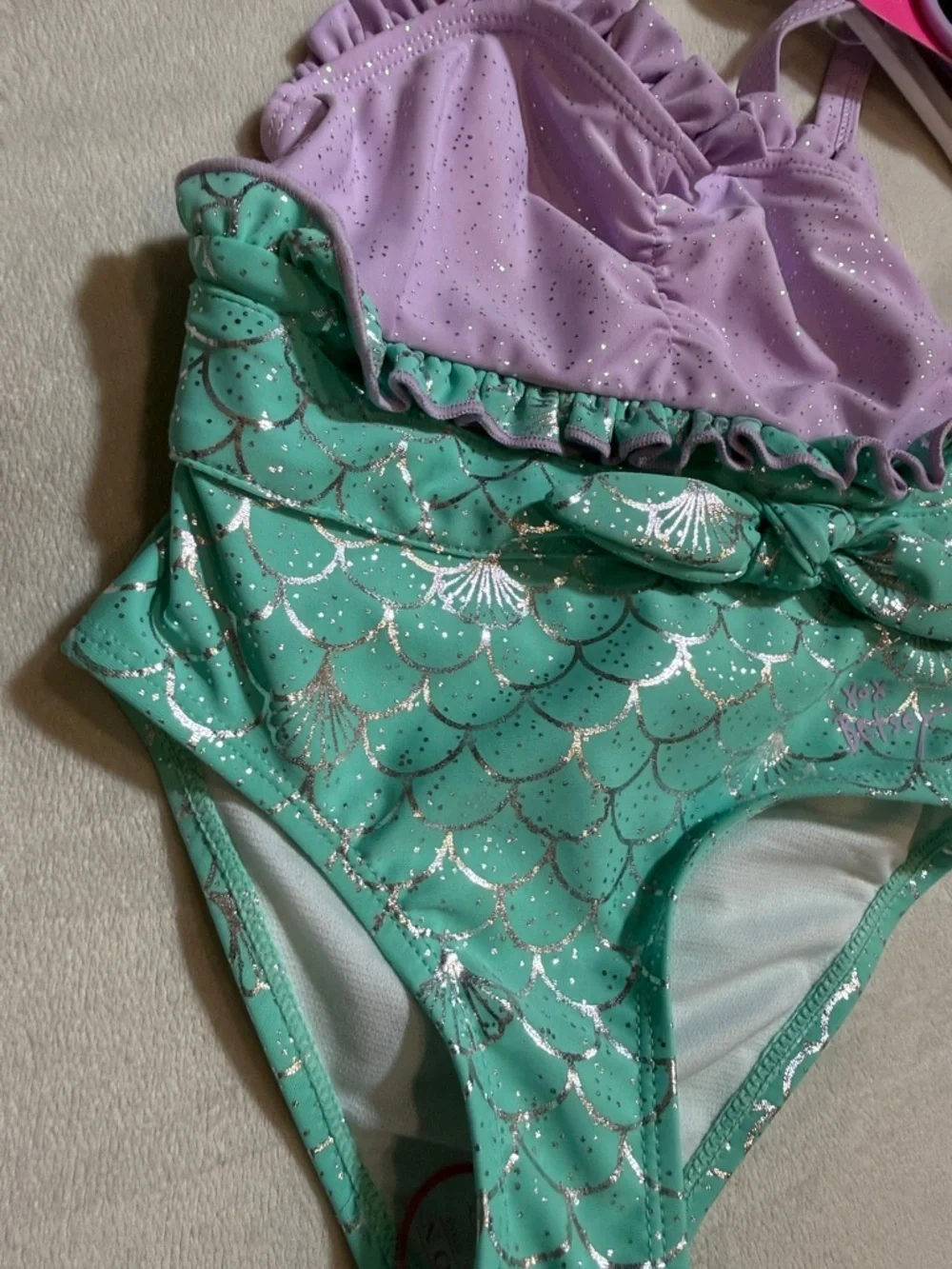 NWT Betsey Johnson Girls Lavender and Aqua Mermaid Scale One-Piece Swimsuit